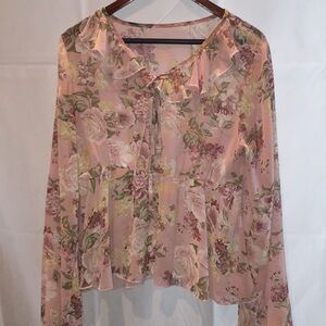 Shein Pink Floral Sheer Blouse | Size XL